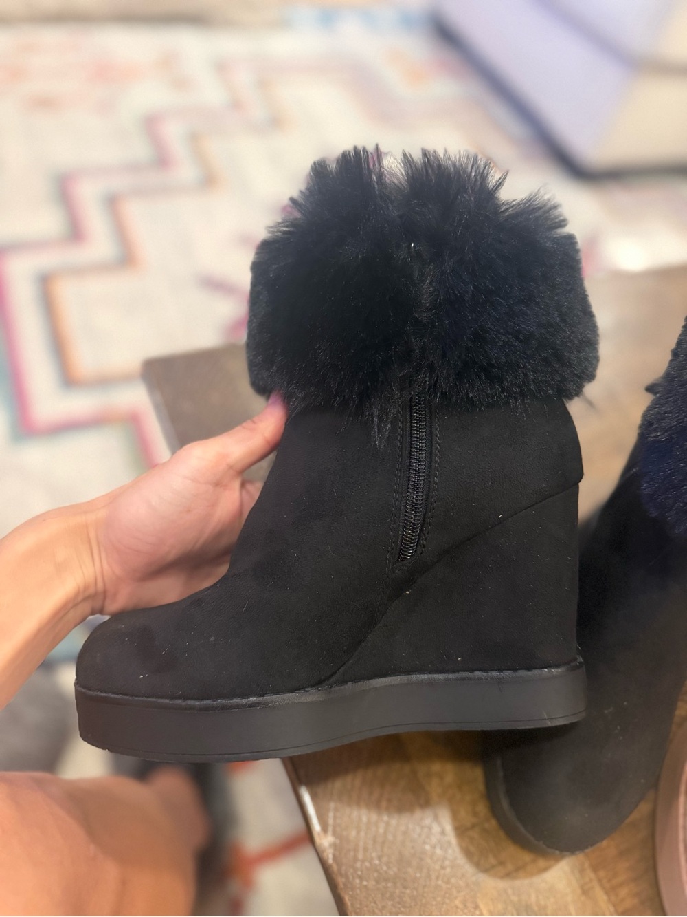 2 Pair Women’s Faux Fur Cuff Boots - Black & Tan - Size 7 (37) - Picture 2 of 6